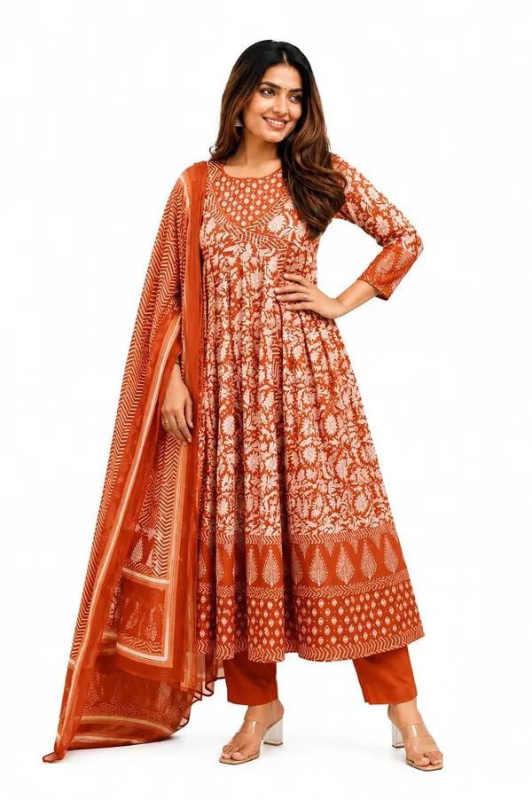 Women_S_Cotton_Anarkali_Kurti_With_Pant_And_Dupatta_Set