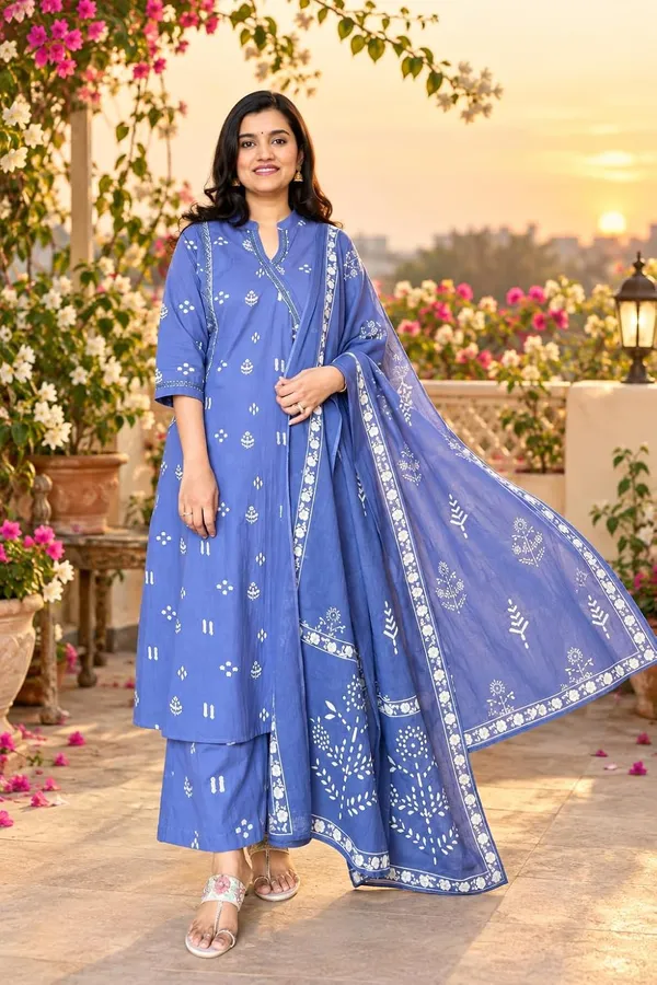 Women_S_Cotton_Embroidered_Anarkali_Kurti_With_Pant_And_Dupatta_Set