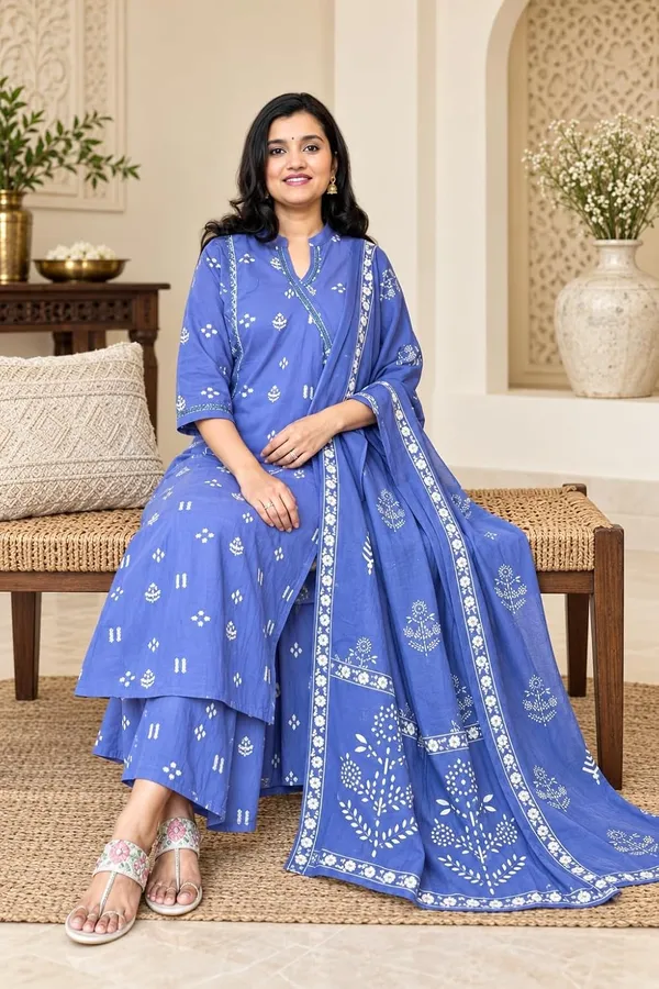 Women_S_Cotton_Embroidered_Anarkali_Kurti_With_Pant_And_Dupatta_Set