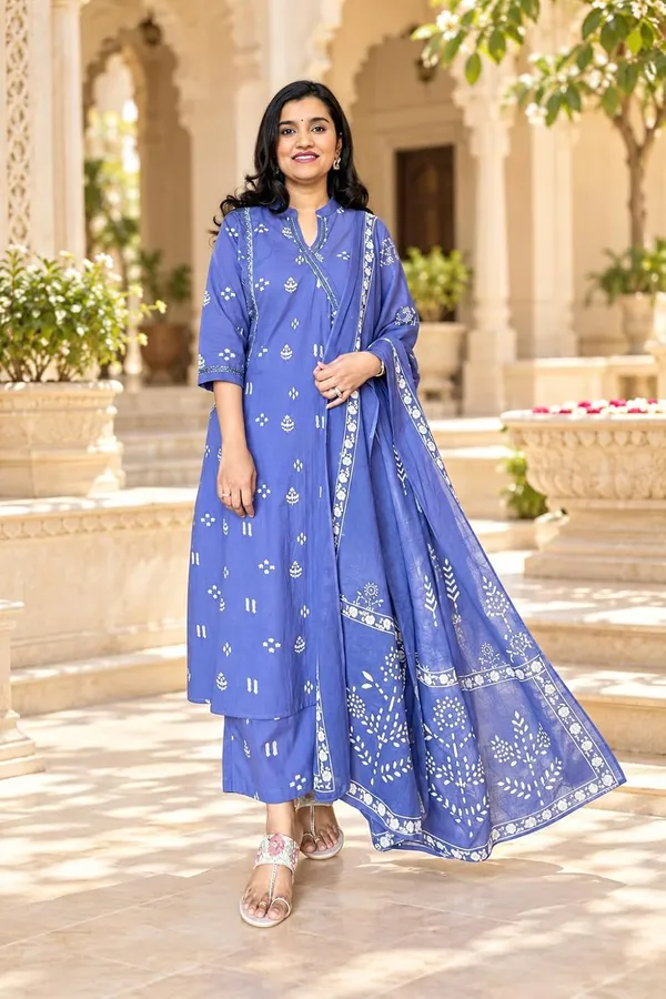 Women_S_Cotton_Embroidered_Anarkali_Kurti_With_Pant_And_Dupatta_Set