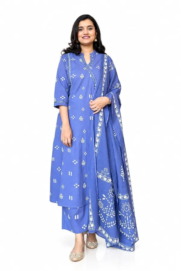 Women_S_Cotton_Embroidered_Anarkali_Kurti_With_Pant_And_Dupatta_Set