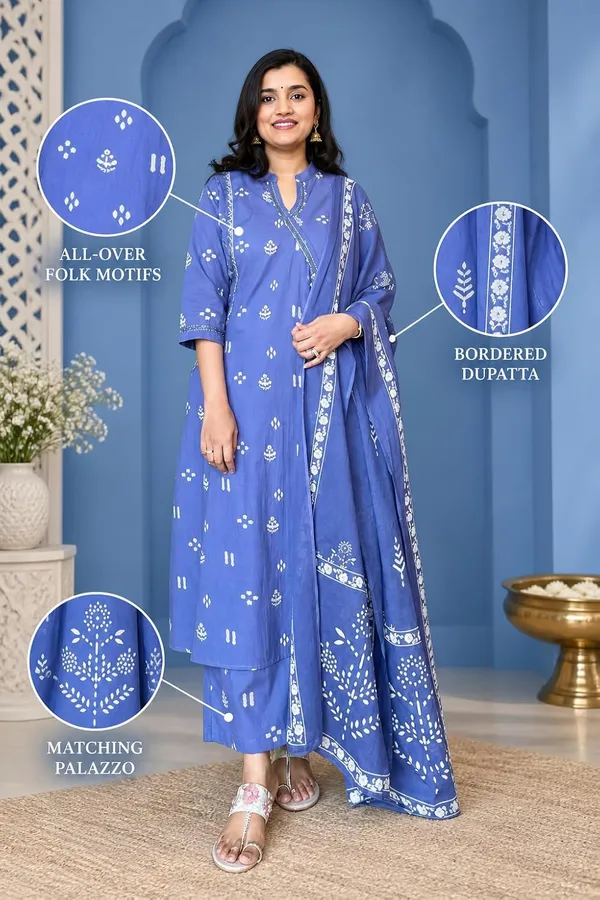 Women_S_Cotton_Embroidered_Anarkali_Kurti_With_Pant_And_Dupatta_Set