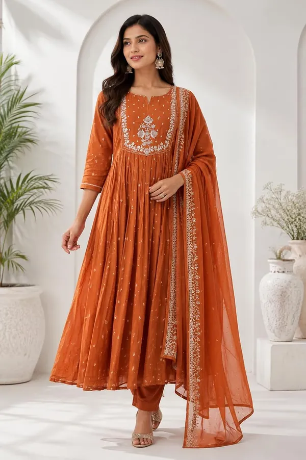Women_S_Cotton_Embroidery_Anarkali_Kurti_Set_With_Pant_And_Dupatta