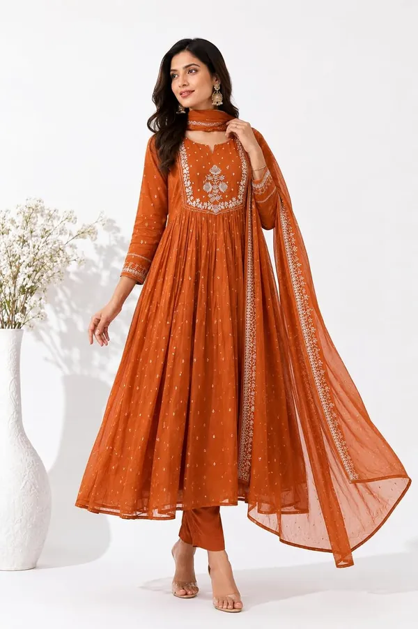 Women_S_Cotton_Embroidery_Anarkali_Kurti_Set_With_Pant_And_Dupatta