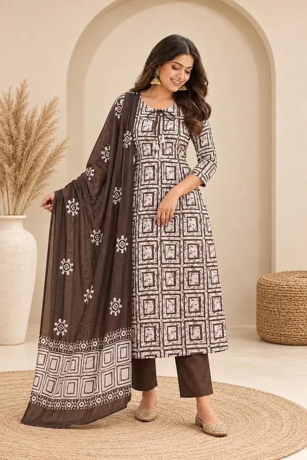 Women_S_Cotton_Block_Printed_Kurti_Set_With_Pant_And_Dupatta