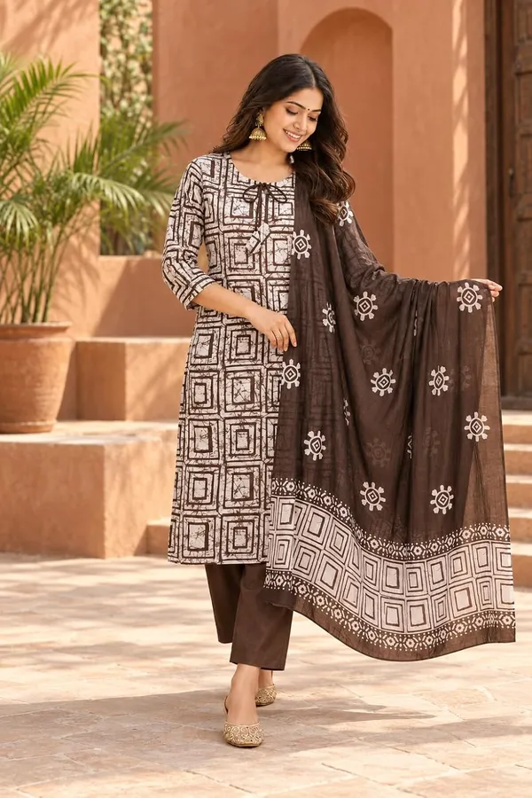 Women_S_Cotton_Block_Printed_Kurti_Set_With_Pant_And_Dupatta