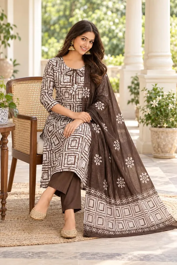 Women_S_Cotton_Block_Printed_Kurti_Set_With_Pant_And_Dupatta