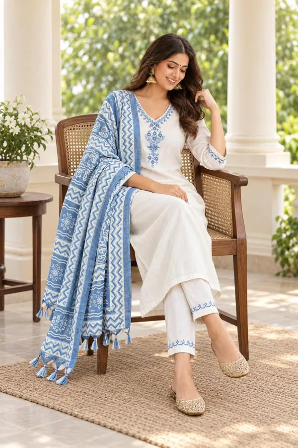 Women_S_Cotton_Embroidered_Kurti_With_Pant_And_Dupatta_Set