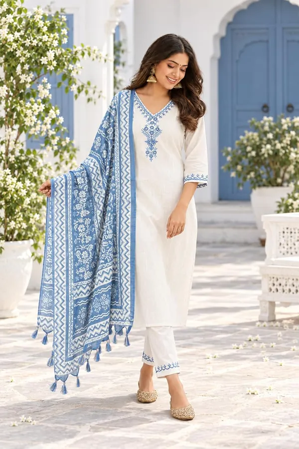 Women_S_Cotton_Embroidered_Kurti_With_Pant_And_Dupatta_Set