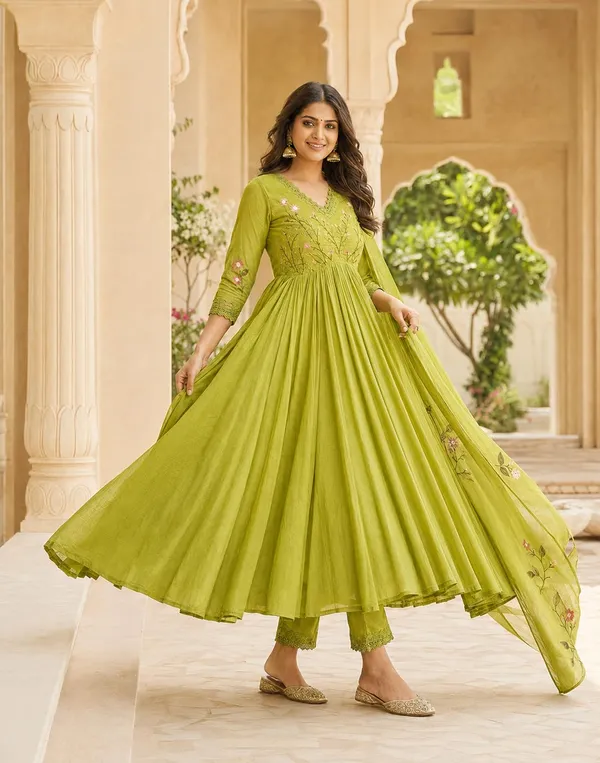 Women_S_Cotton_Embroidered_Anarkali_Kurti_With_Pant_And_Dupatta_Set