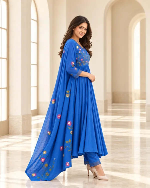 Women_S_Cotton_Embroidered_Anarkali_Kurti_With_Pant_And_Dupatta_Set