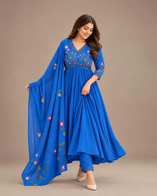 Women_S_Cotton_Embroidered_Anarkali_Kurti_With_Pant_And_Dupatta_Set