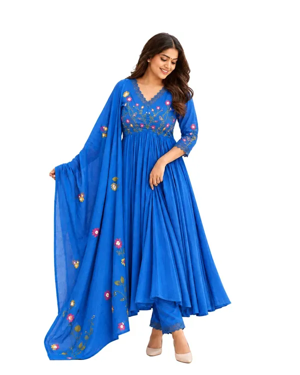 Women_S_Cotton_Embroidered_Anarkali_Kurti_With_Pant_And_Dupatta_Set