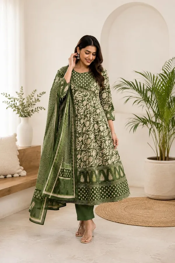 Women_S_Cotton_Anarkali_Kurti_With_Pant_And_Dupatta_Set