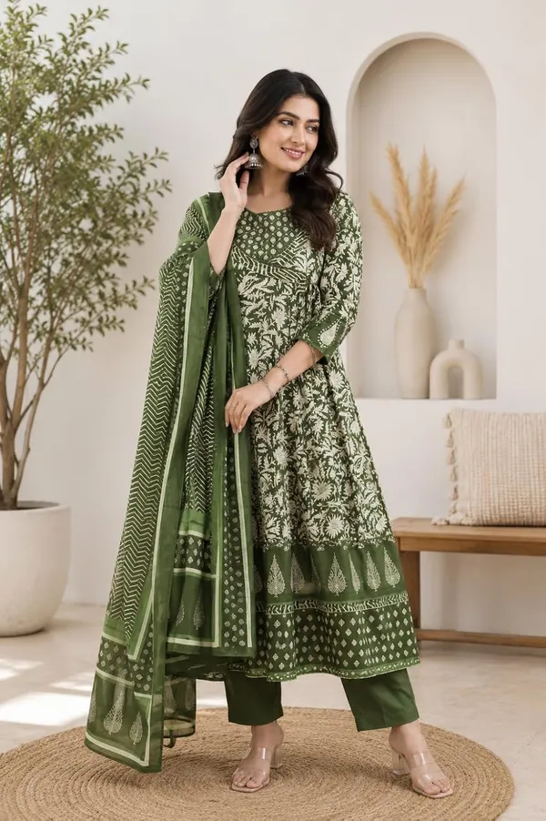 Women_S_Cotton_Anarkali_Kurti_With_Pant_And_Dupatta_Set