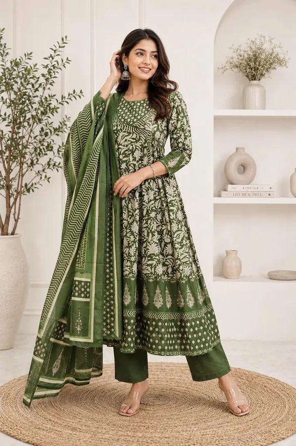 Women_S_Cotton_Anarkali_Kurti_With_Pant_And_Dupatta_Set