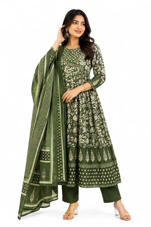 Women_S_Cotton_Anarkali_Kurti_With_Pant_And_Dupatta_Set