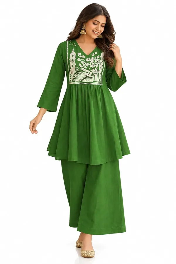 Women_S_Cotton_Embroidered_Anarkali_Kurti_With_Pant