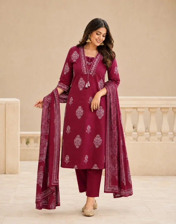 Women_S_Cotton_Kurti_With_Pant_And_Dupatta_Set