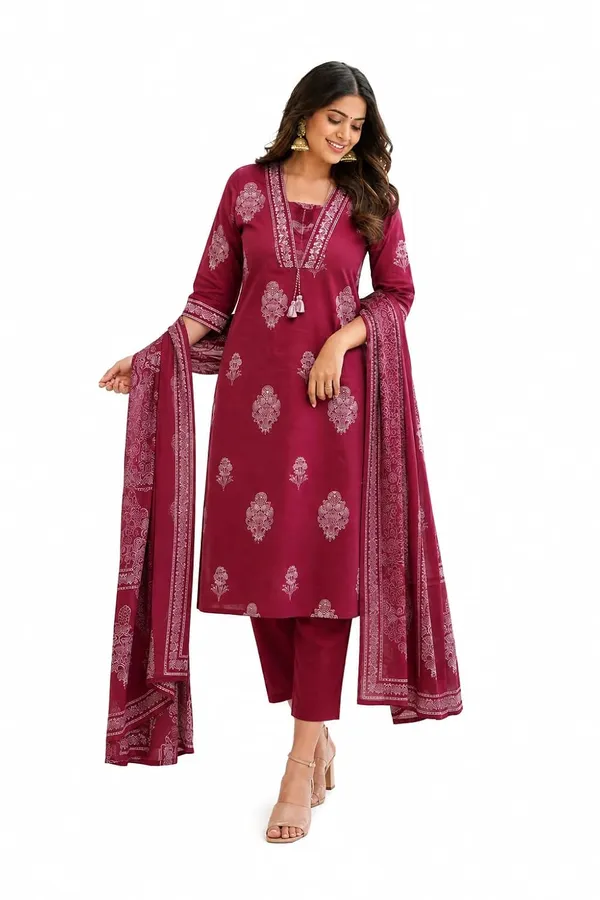 Women_S_Cotton_Kurti_With_Pant_And_Dupatta_Set
