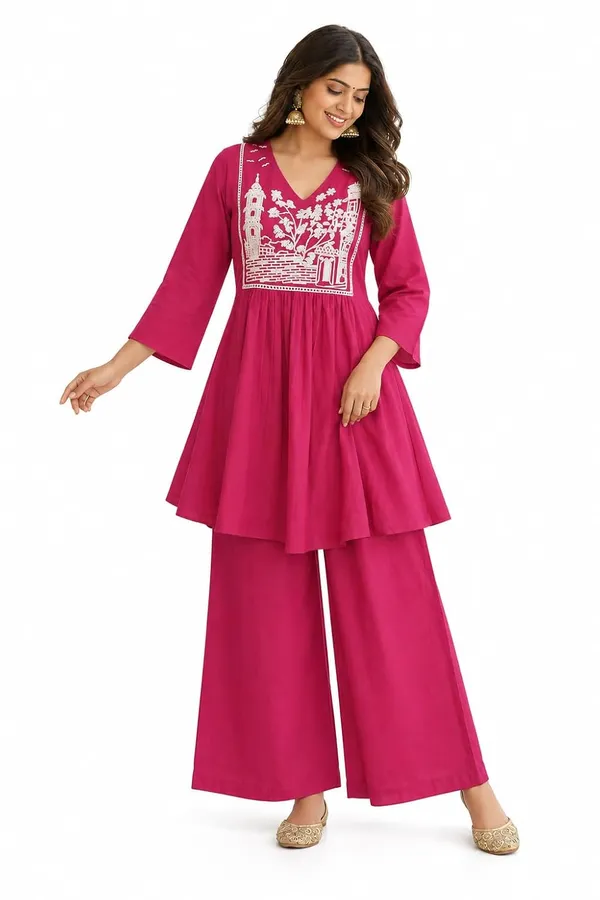 Women_S_Cotton_Embroidered_Anarkali_Kurti_With_Pant