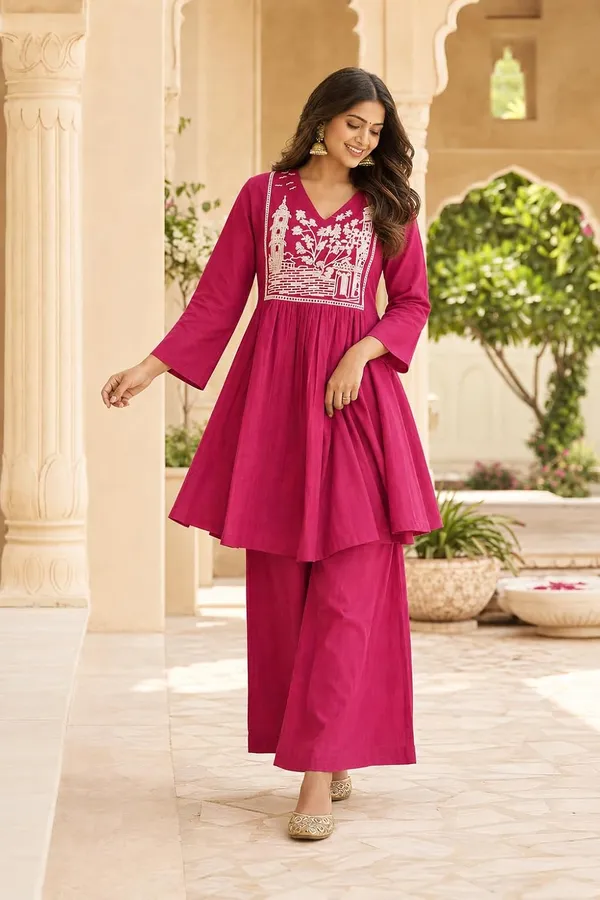 Women_S_Cotton_Embroidered_Anarkali_Kurti_With_Pant