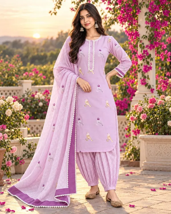 Women_S_Cotton_Embroidered_Kurti_With_Pant_And_Dupatta_Set