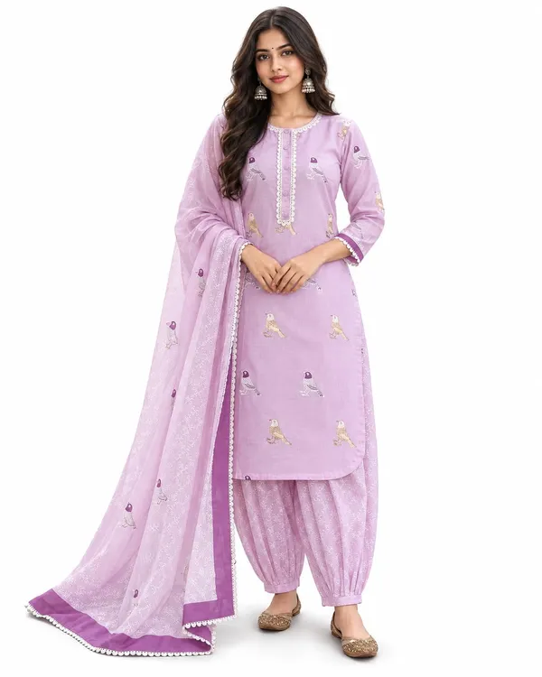 Women_S_Cotton_Embroidered_Kurti_With_Pant_And_Dupatta_Set