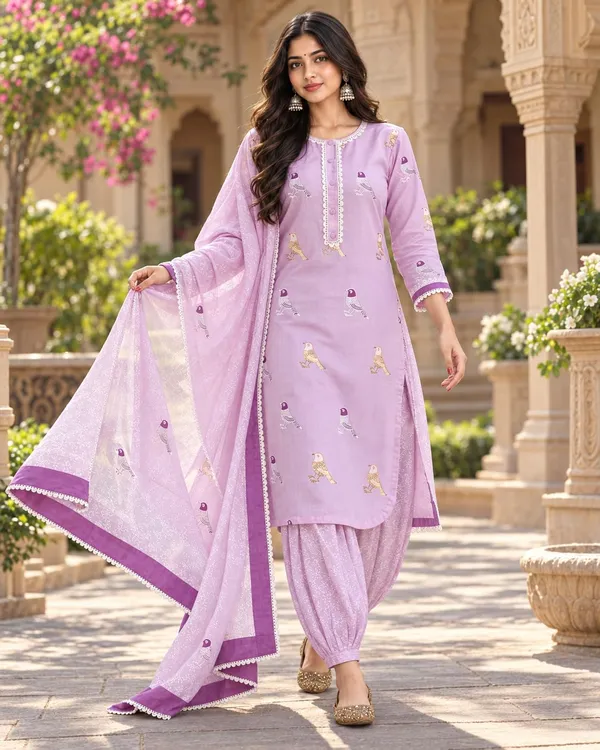 Women_S_Cotton_Embroidered_Kurti_With_Pant_And_Dupatta_Set