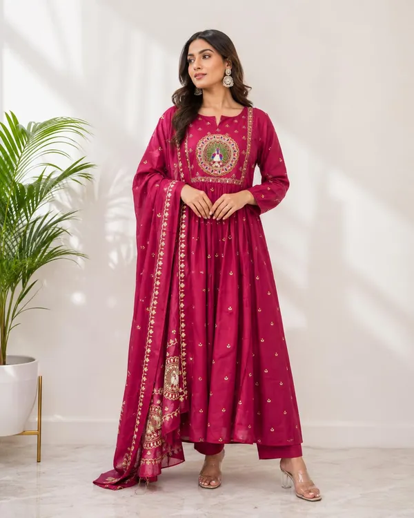 Women_S_Cotton_Embroidered_Anarkali_Kurti_With_Dupatta_Set