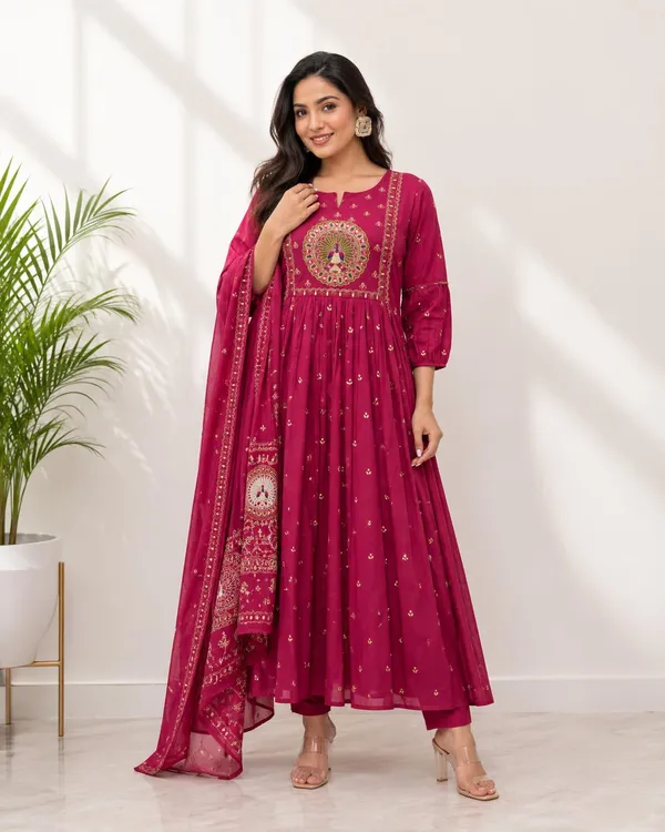 Women_S_Cotton_Embroidered_Anarkali_Kurti_With_Dupatta_Set