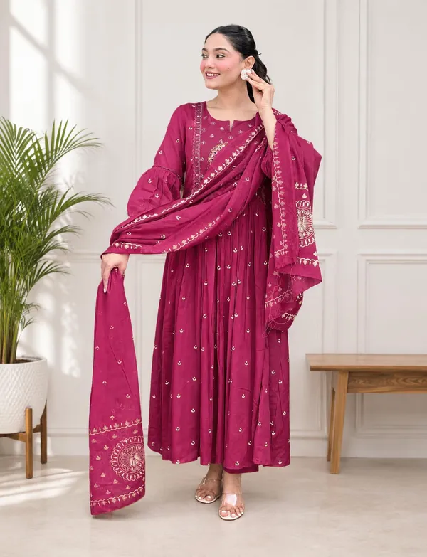 Women_S_Cotton_Embroidered_Anarkali_Kurti_With_Dupatta_Set