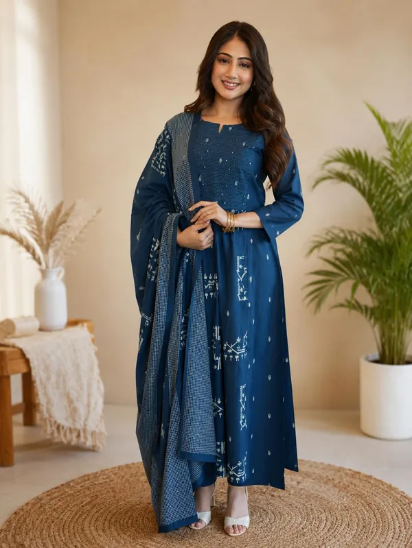 Women_S_Cotton_Embroidered_Anarkali_Kurti_With_Pant_Set