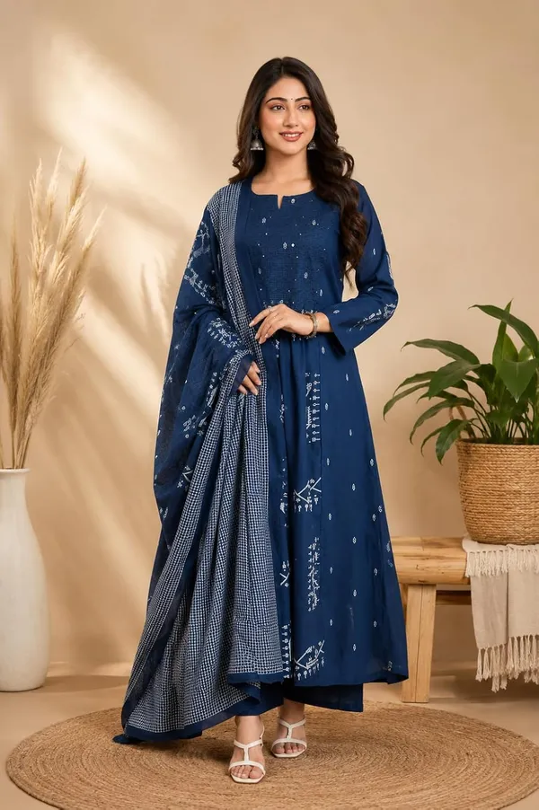 Women_S_Cotton_Embroidered_Anarkali_Kurti_With_Pant_Set