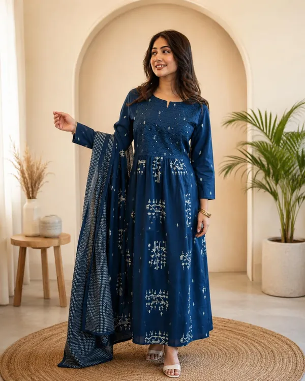 Women_S_Cotton_Embroidered_Anarkali_Kurti_With_Pant_Set