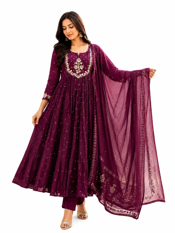 Women_S_Cotton_Embroidery_Anarkali_Kurti_Set_With_Pant_And_Dupatta