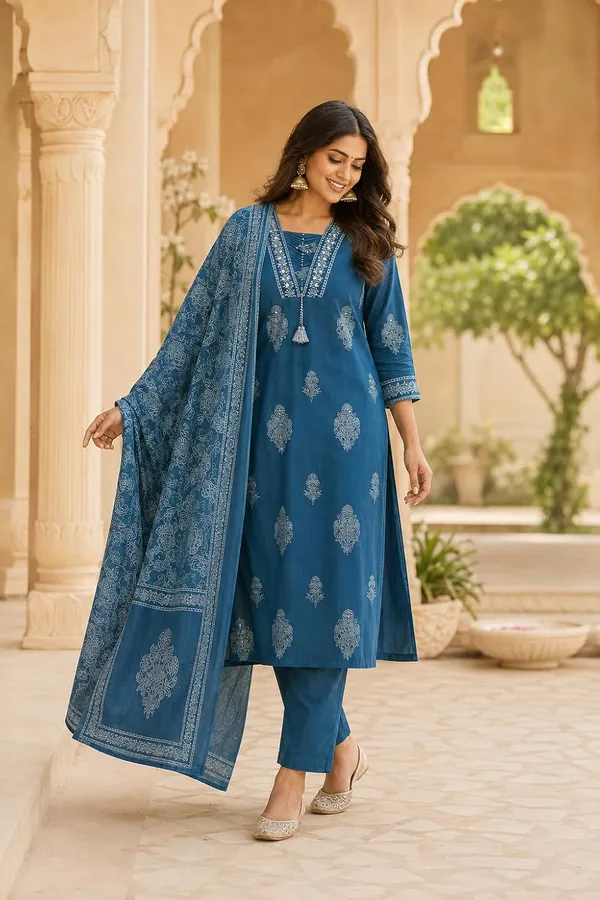 Women_S_Cotton_Kurti_With_Pant_And_Dupatta_Set