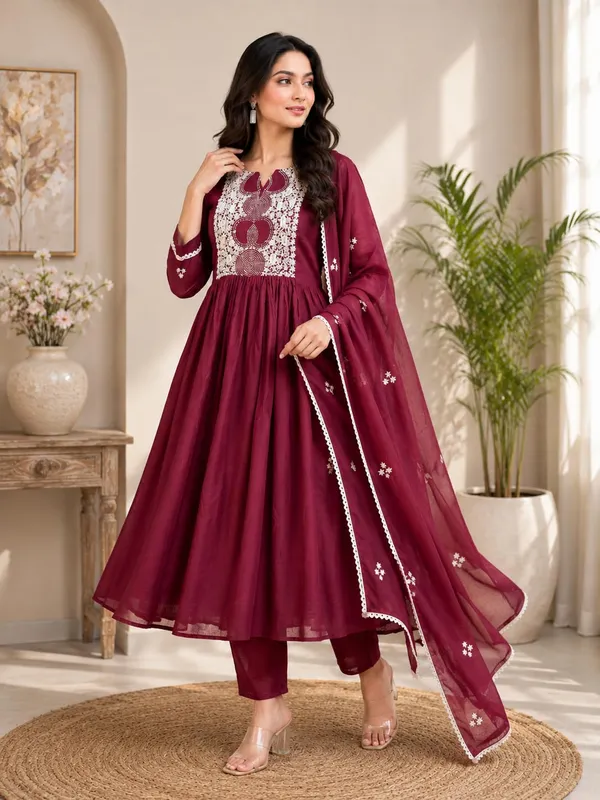 Women_S_Cotton_Anarkali_Kurti_With_Pant_And_Dupatta_Set