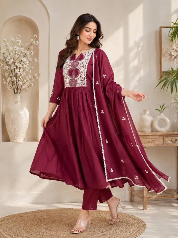 Women_S_Cotton_Anarkali_Kurti_With_Pant_And_Dupatta_Set