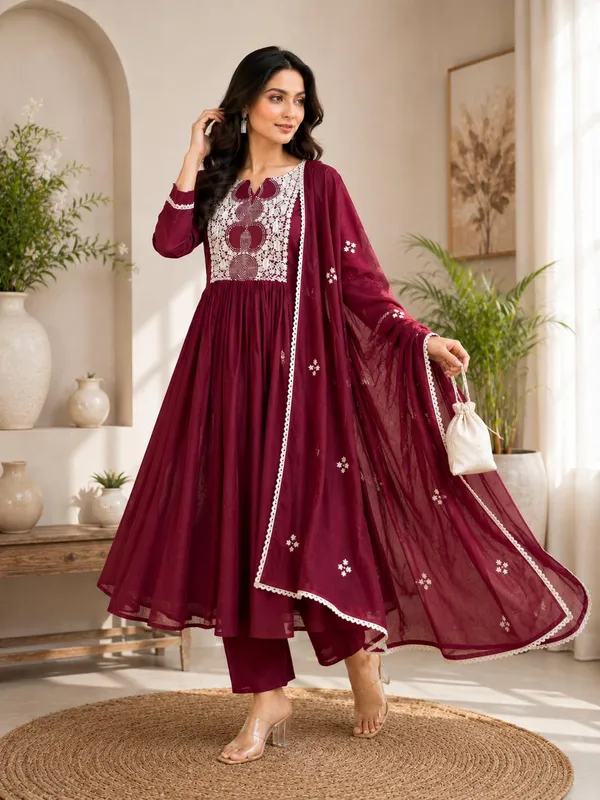 Women_S_Cotton_Anarkali_Kurti_With_Pant_And_Dupatta_Set
