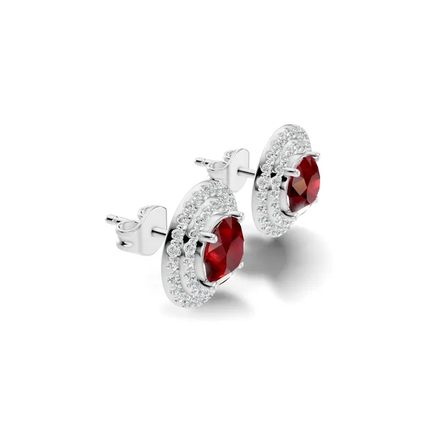 Red_Stone_Halo_Stud_Earrings_For_Women