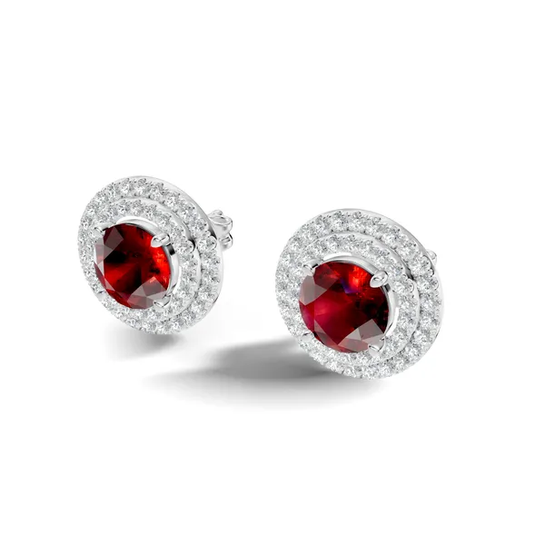 Red_Stone_Halo_Stud_Earrings_For_Women