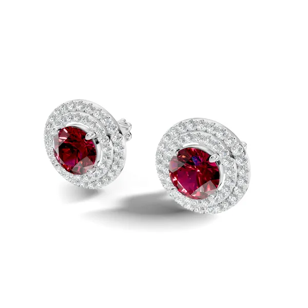 Red_Stone_Halo_Stud_Earrings_For_Women