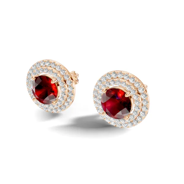 Red_Stone_Halo_Stud_Earrings_For_Women