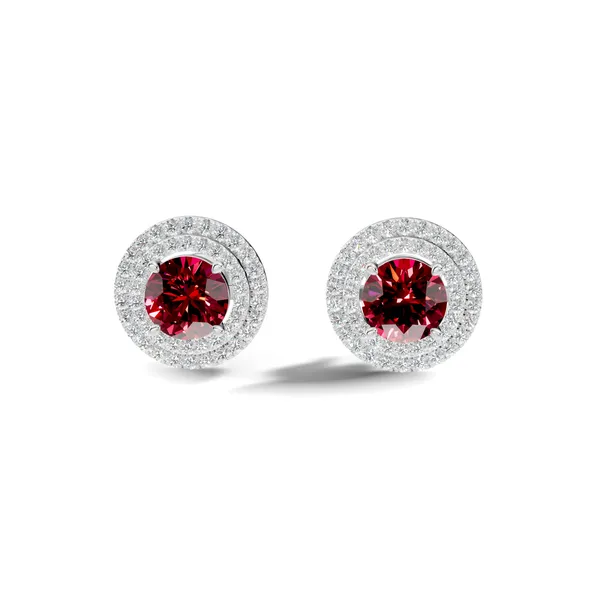 Red_Stone_Halo_Stud_Earrings_For_Women
