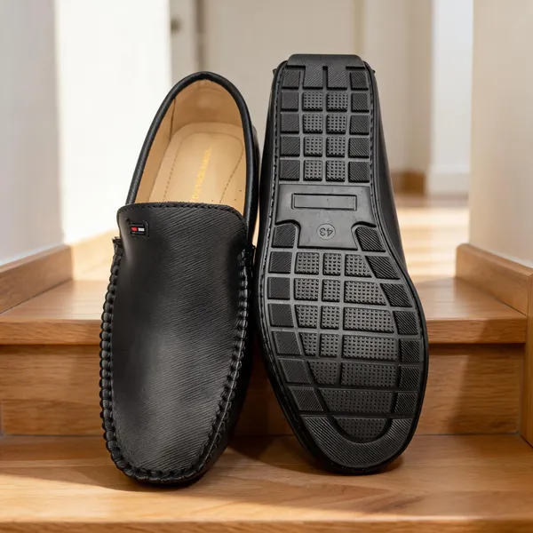 Black_Leather_Textured_Slip-On_Loafers_For_Men