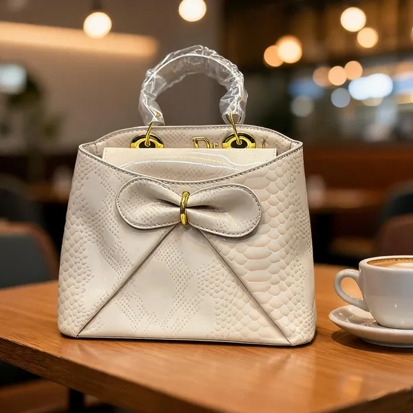 Cream_Faux_Leather_Bow_Detail_Handbag_for_Women