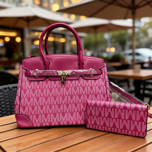 Pink_Textured_Tote_Handbag_Set_for_Women