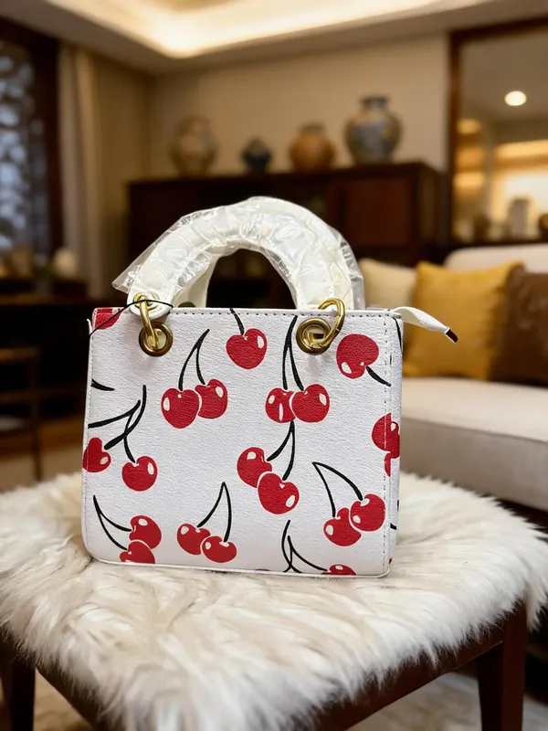White_Faux_Leather_Cherry_Print_Handbag_for_Women