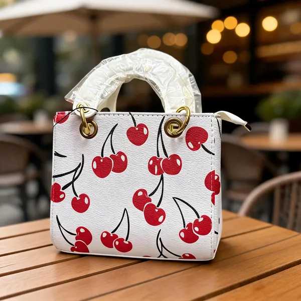 White_Faux_Leather_Cherry_Print_Handbag_for_Women